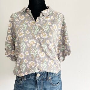 Universal Thread Button Front Dolman Sleeve Floral Top